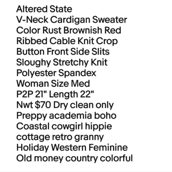 Altered State Cardigan Sweater Sz Med Rust Cable Knit Crop V-Neck 3 Button Nwt - Picture 9 of 10